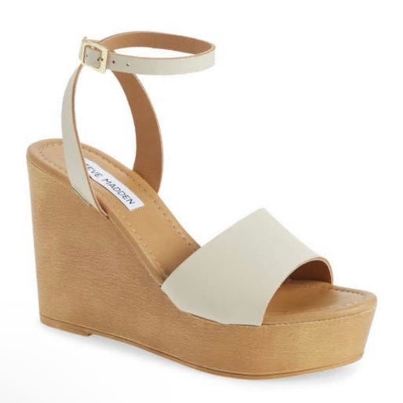 Steve Madden Women’s Cream Welsh Wedge Platform Sandals - Picture 1 of 8